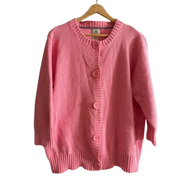 L.L. Bean Sweaters - Pink L.L.Bean Heavy 100% Cotton Basketweave Cardigan Sweater XL